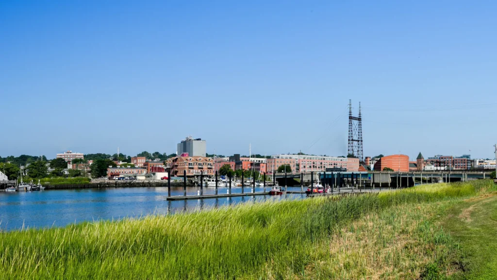 Norwalk waterfront and skyline.